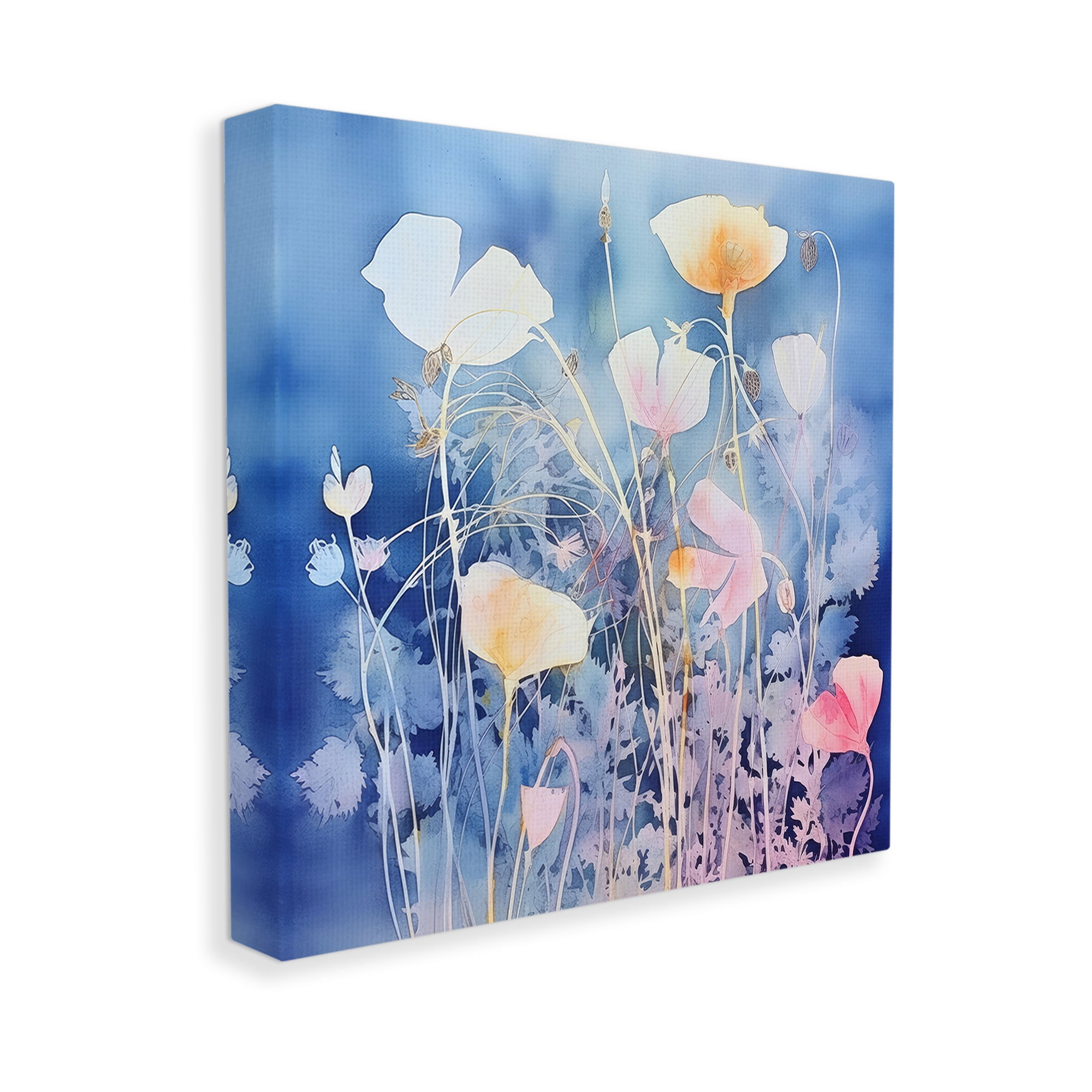 Stupell Industries Tranquil Blue Florals Botanical & Floral Painting Gallery Wrapped Canvas Art Print Wall Art, 30 x 30