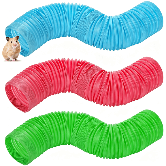 BESTSKY 3 Packs Hamster Fun Tunnels, Pet Mouse Plastic Tube, Collapsible Plastic Tunnel, Tube Pet Hideaway, Training Hideout Tunnels for Guinea Pigs, Chinchillas, Rats, Ferrets, Dwarf Rabbits