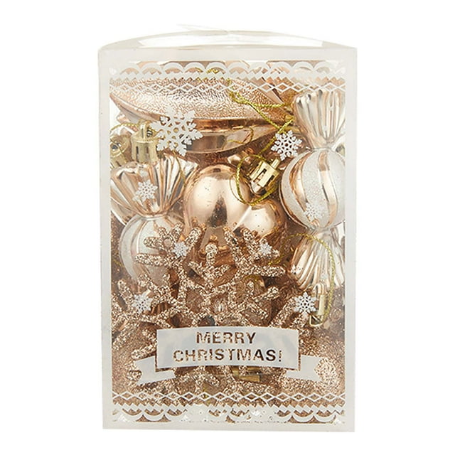 Fiudx Juego de Bolas Navideñas con Purpurina Pintada a Mano, con Copos de Nieve y Corazones, Adornos para Árbol de Navidad, Manualidades, Decoración para Fiestas, Juego de 26 Piezas, Empaquetado En C