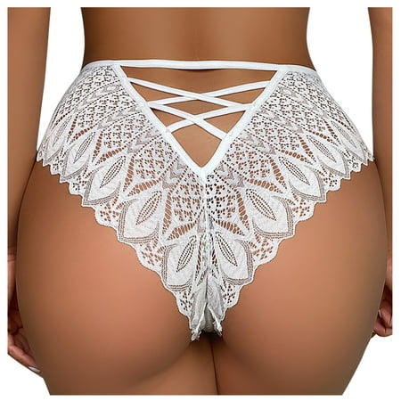 

DENGDENG Womens Thong Underwear Sexy Lace Hollow Out G String Solid High Waisted Panties