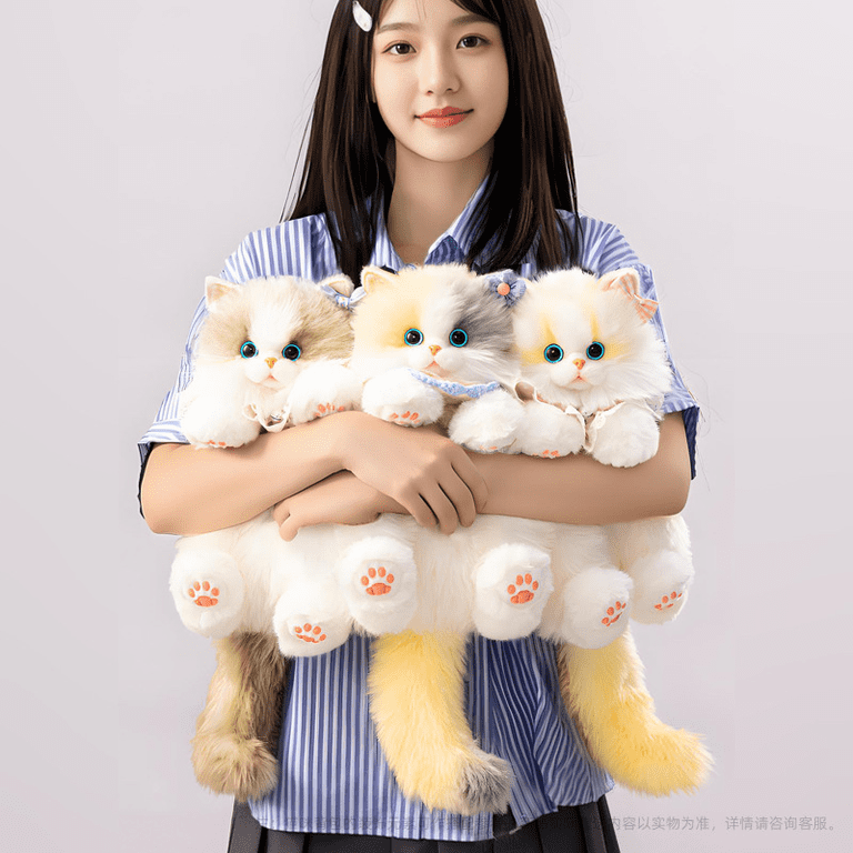 Realistic Plush Cat Backpack, Cute Stuffed Animal Shoulder 