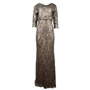 New Badgley Mischka Sequin Swirl Drop Back Gown Taupe Size:2