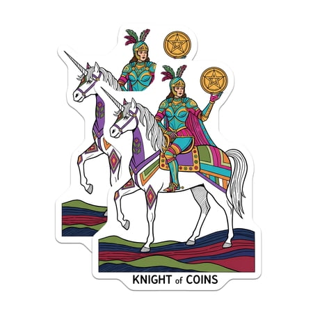 (2 Pack) Knight of Coins Tarot Magnets - Major Arcana Unicorn - Spiritual Divination Pentacle - 5 Inches On Longest Side - Thick Durable Magnet - Made in USA - MAG21199