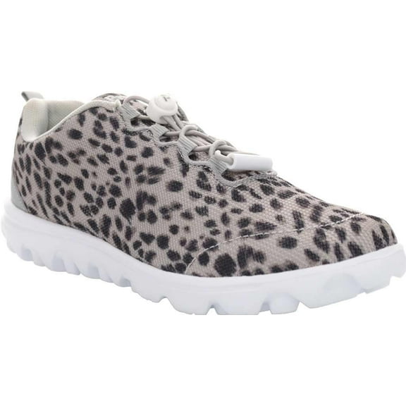 Women's Propet TravelActiv Safari Sneaker Grey Cheetah Precision Knit