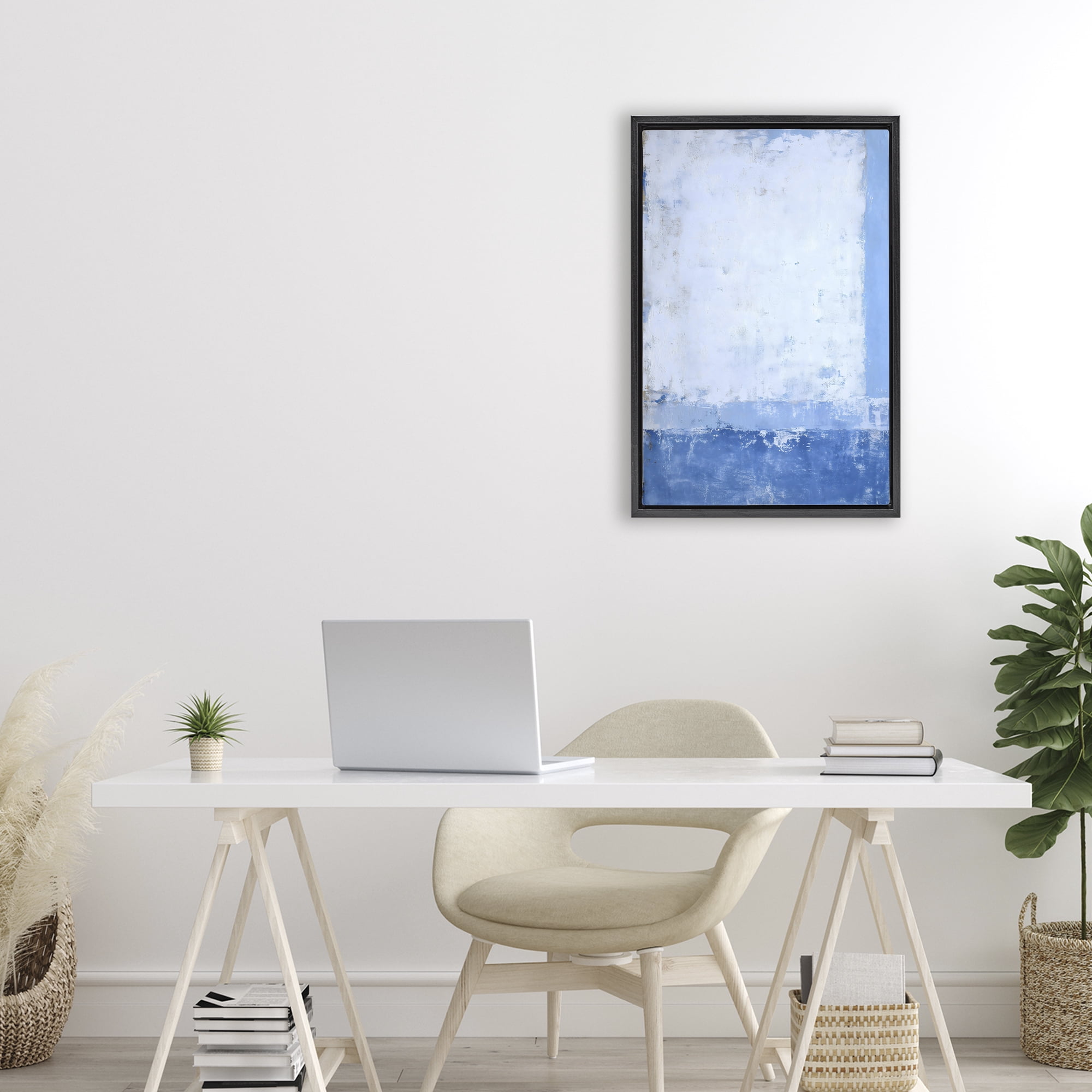 Stupell Industries Blue & White Abstract Black Framed Floater Canvas Wall Art, design by Gina Kelly