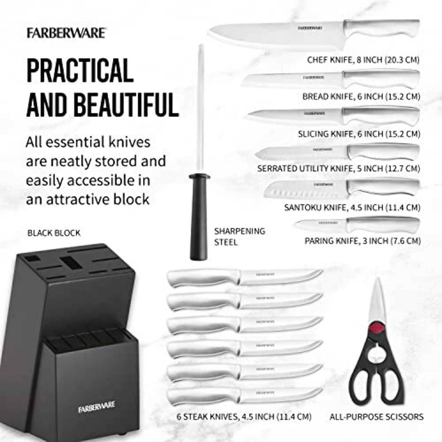 Farberware Classic 22 Piece Stamped Stainless Steel Knife Set and Utensil Set