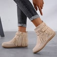 thumbnail image 3 of Cathalem Boots Women with Heel Size 12 Flat Color Booties Shoes Tassel Retro Women Toe Zipper Western Boots for Women Buckle Beige 8, 3 of 5