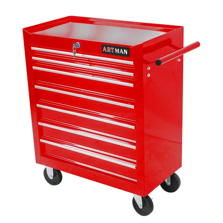 HOMCOM 7 Drawer Roller Tool Chest, Mobile Lockable Toolbox, Storage  Organizer with Handle for Workshop Mechanics Garage, Red Cabinet Stoarge Box  Drawers Garage