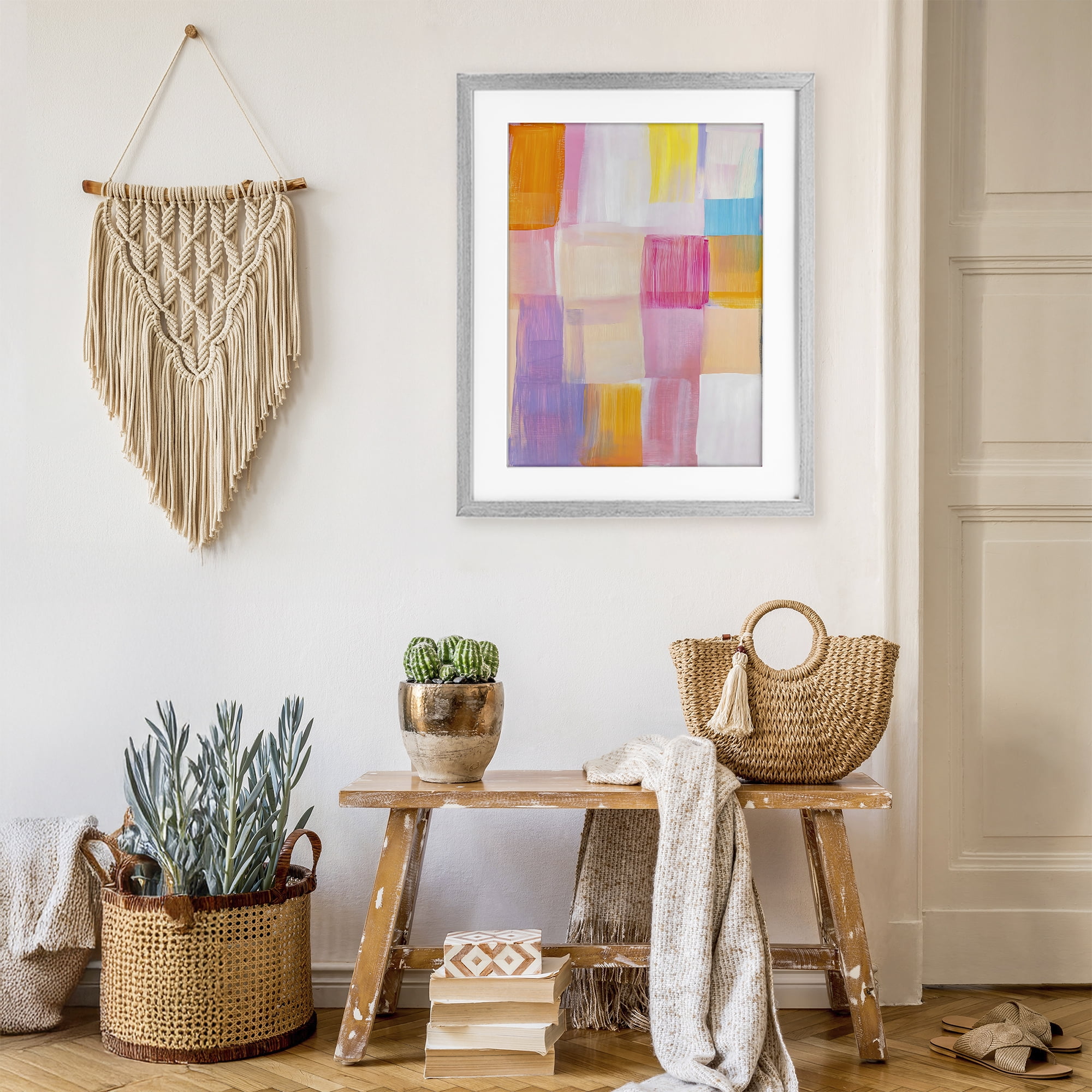 Stupell Industries Abstract Grid Brushstrokes Gray Framed Print Under Glass, design by The Prints Vibe