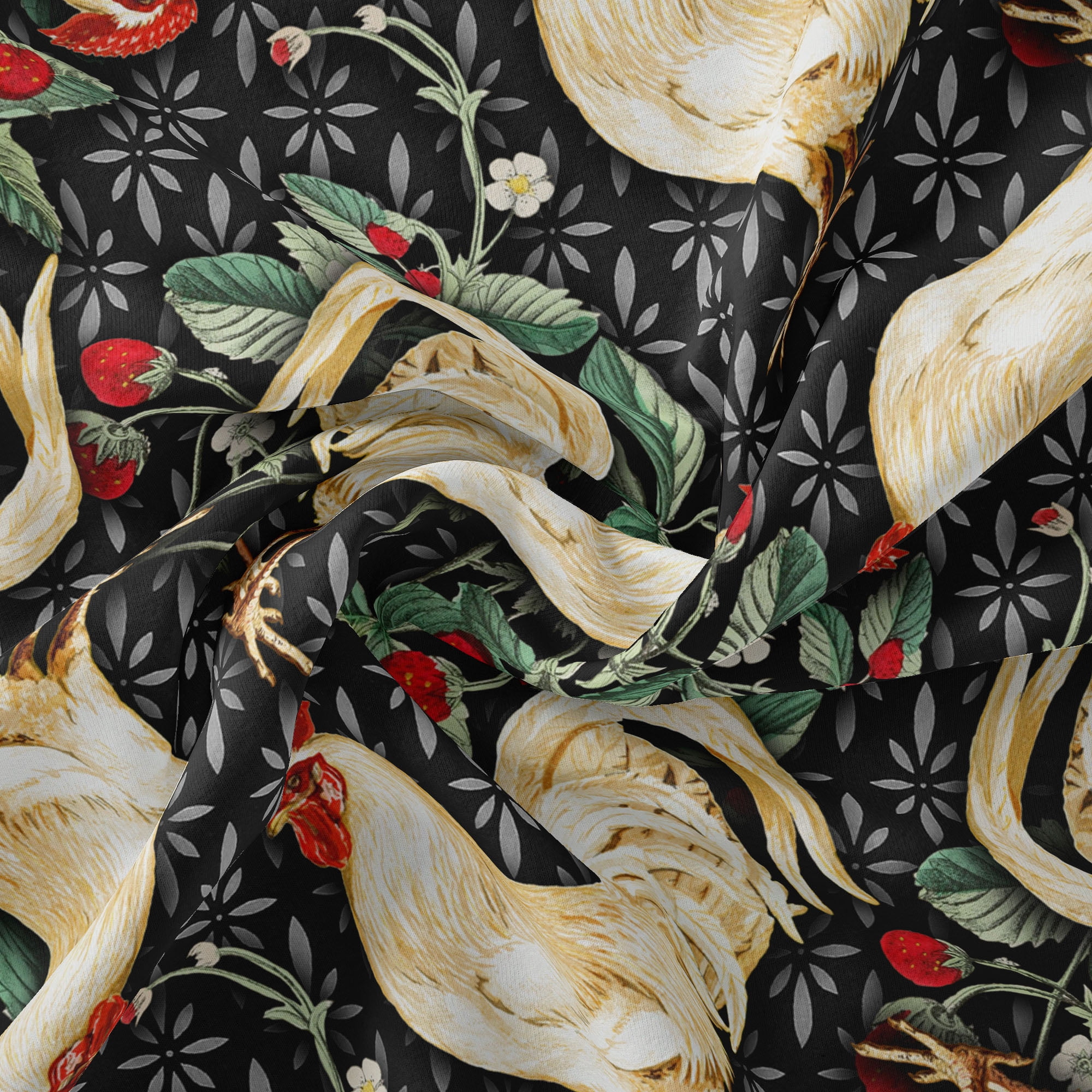 (2 pack) 1 Yard 100% Cotton Country Toss Chicken, Black, 44" Wide for Quilting & Sewing by David Textiles