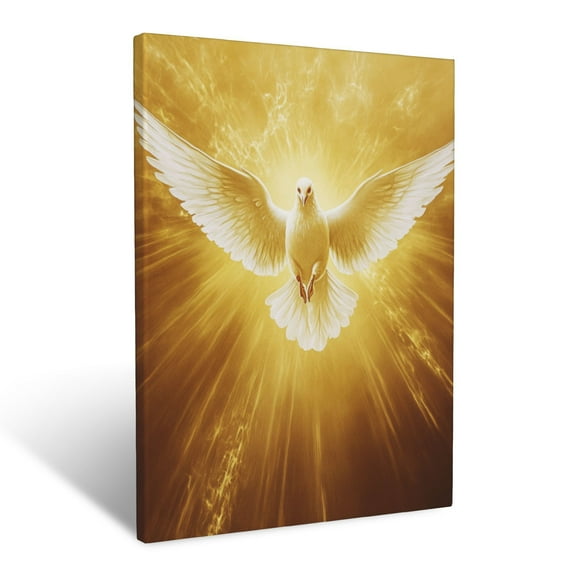 CozyNet A Glowing Depiction Of The Holy Spirit As A Dove In Golden Beams Wall Art Prints With Frame Canvas Perfect for Living Room & Bedroom, Ready to Hang, Wall Decor 12"x16"