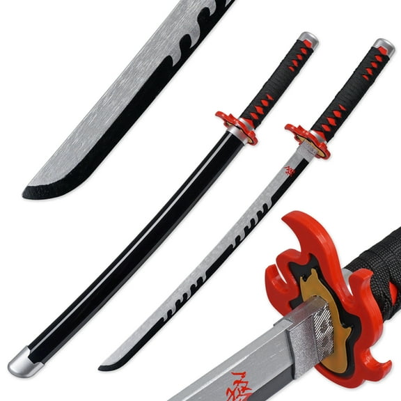 Zisu Bamboo Blade Demon Slayer Katana, About 31.5 inch Overall Hashira Pillars Katana for Cosplay Purpose, Anime Original Texture (FireGod)
