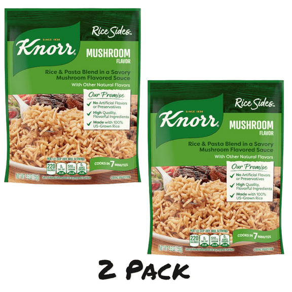 ( 2 Pack ) Knorr No Artificial Flavors Mushroom Rice Cooks in 7 Minutes, 5.5 oz Regular Pouch