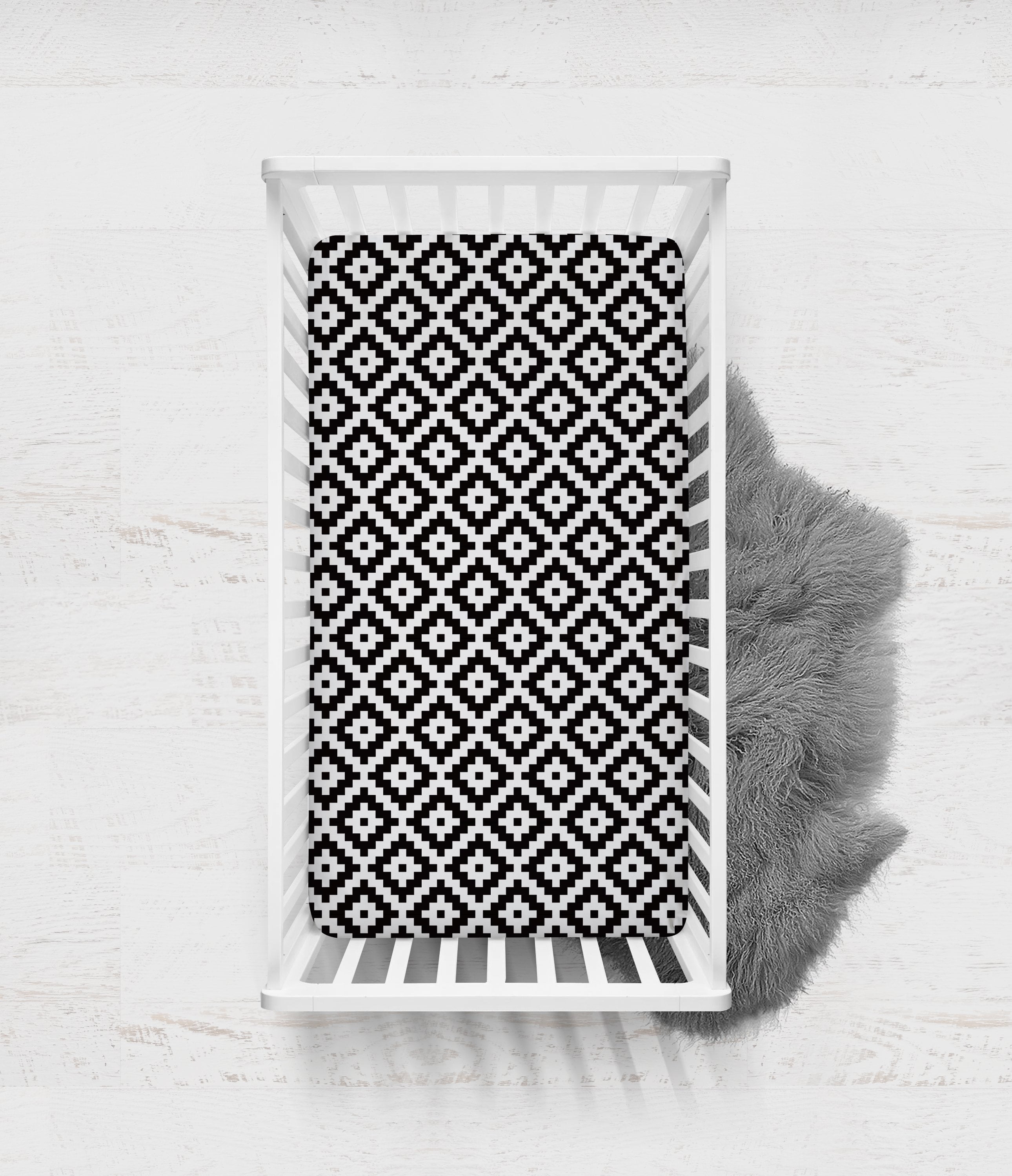 Crib or Toddler Bed Fitted Sheet, Aztec Love Black