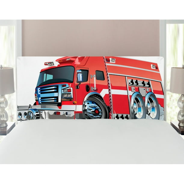 Cars Headboard, Big Truck Emergency Equipments Universal Safety Rescue Team  Engine Cartoon, Upholstered Decorative Metal Bed Headboard with Memory  Foam, Full Size, Grey Red, by Ambesonne 