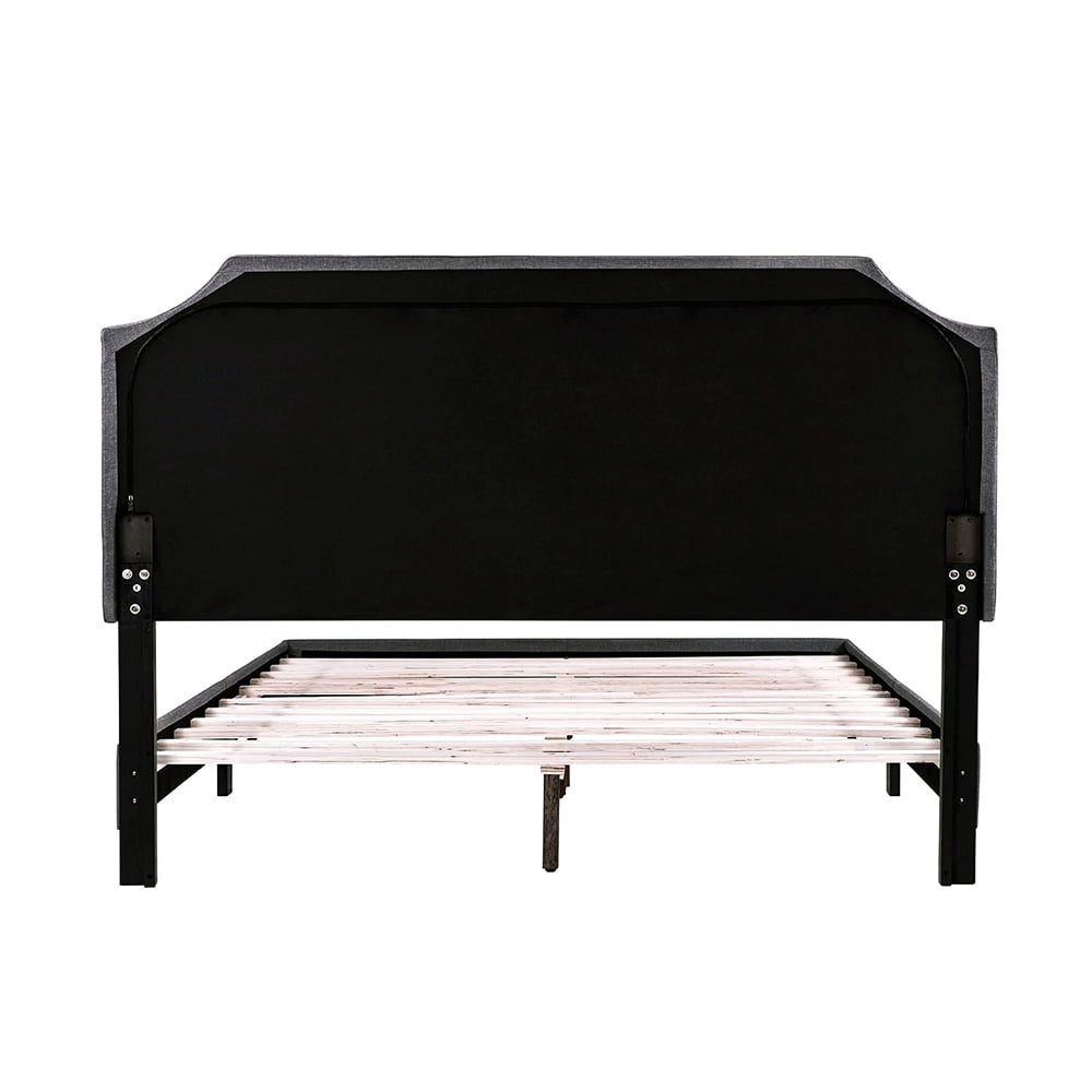Kepooman Full Size Upholstered Platform Bed Frame with Nailhead Trim Headboard, Dark Grey Kepooman Full Size Upholstered Platform Bed Frame with Nailhead Trim Headboard, Dark Grey