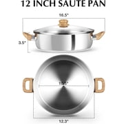 Koch Systeme CS 12 inch Stainless Steel Deep Sauté Pan with Bakelite Handles, Deep Frying Pan with Lid, Suitable for All Stoves