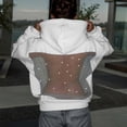 thumbnail image 3 of Women's Hollow Mesh Back Hooded Long Sleeve Oversized Rhinestone Hoodie Women Sweatshirt, 3 of 4