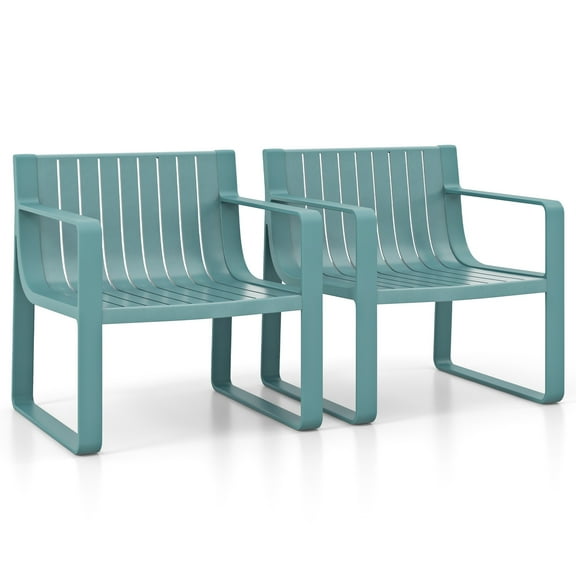 Costway Patio Chairs Set of 2 Weather-resistant Plastic Outdoor Armchairs Blue