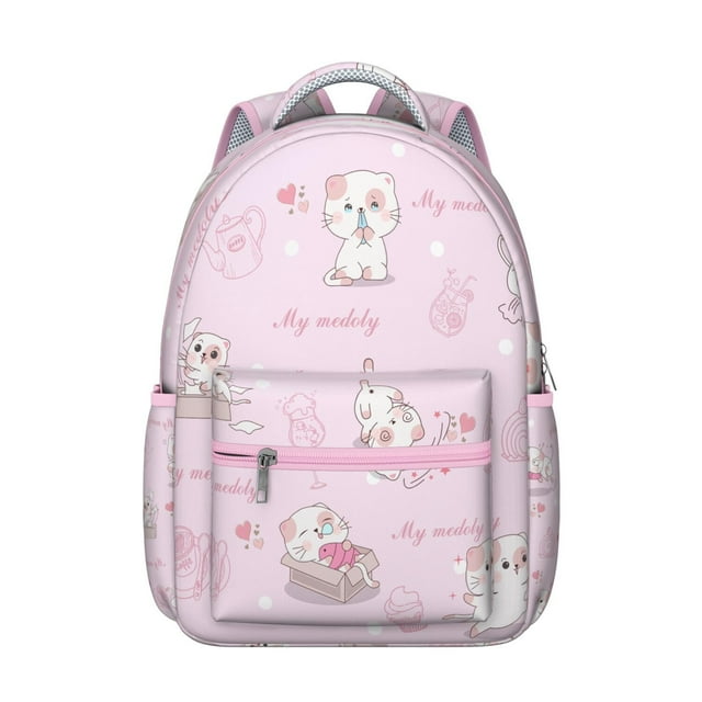 Watercolor Cat Artwork Student School Backpack with Hand-drawn Cat Graphic and Cat Lover Gift Pattern Design