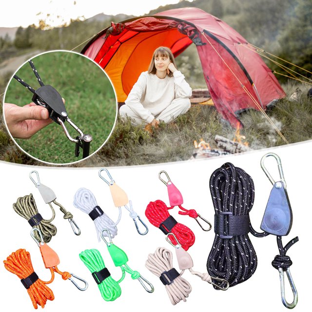 Corde de Hauban Réfléchissante pour Tente 6mm x 5m / Système de Poulie Métallique Réglable / Corde en Nylon avec Revêtement Réfléchissant pour Camping Randonnée Bâches Auvents / Installation Facile et Sécurisée