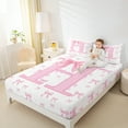 thumbnail image 4 of jejeloiu Letter H Monogrammed Queen Sheet Sets,Kawaii Cute Bowtie Flat Sheet,Pink Bowknot Ribbon Queen Fitted Sheet For Girls,Microfiber Room Decorative,4-Piece, 4 of 7
