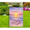 thumbnail image 4 of Watercolor Heart on the Beach Sea Side Sunrise Romantic Valentine''s Day Garden Yard Flag 12"x 18" Double Sided Polyester Welcome House Flag Banners for Patio Lawn Outdoor Home Decor, 4 of 6