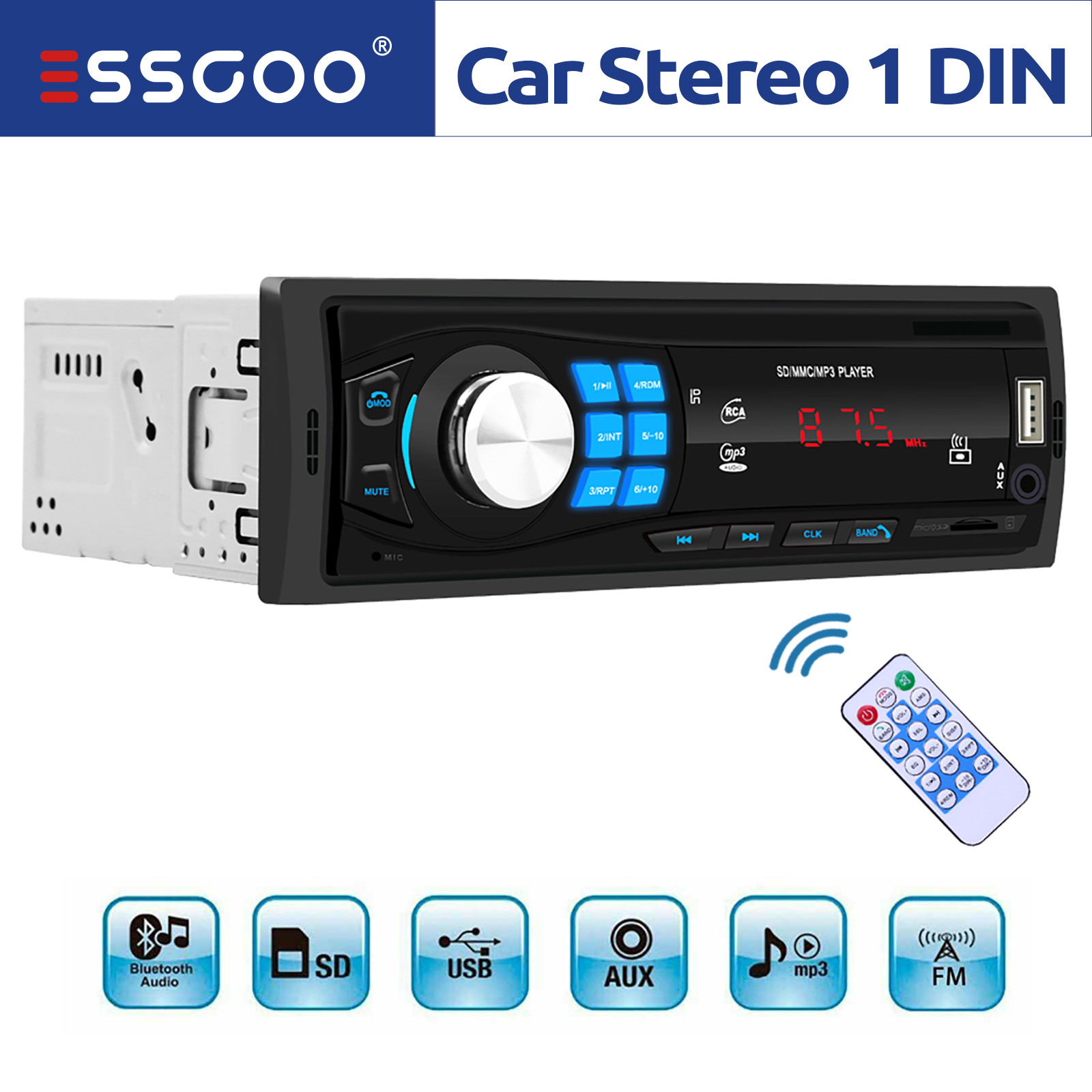 ESSGOO Car Stereo Head Unit with Bluetooth Single Din Music Playback