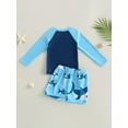 thumbnail image 4 of Suealasg Kids Boys Split Swimsuit Set 2T 3T 4T 5T 6T 7T Long Sleeve Shark Print Rash Guard Tops and Swim Trunks 2Pcs Little Boys Summer Swimwear Bathing Suit, 4 of 9