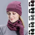 thumbnail image 2 of ZTGD 1 Set Hat Gloves Scarf Solid Color Knitted Lady Windproof Warm Hat Set for Riding, 2 of 8