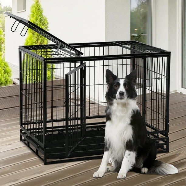 48 Inch Heavy Duty Dog Crate Cage Kennel with Wheels, Extra Large Metal
