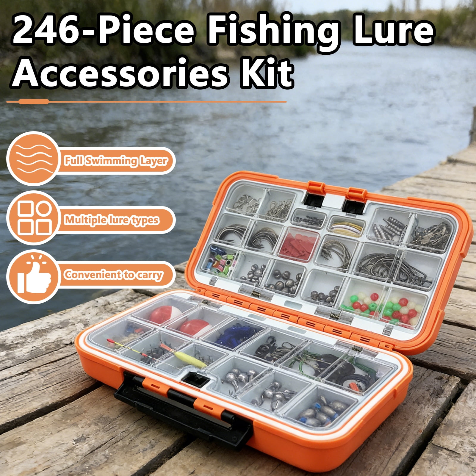 Arcticwind Fishing Accessories Kit,319PCS Fishing Tackle Box with Hooks with Fishing Hooks,Swivels,Beads,Heart Shaped Plastic Sheet for Saltwater & Freshwater Fishing