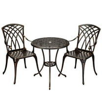 Garvee Cast Aluminum Patio Bistro Set with Umbrella Hole, 3 Piece Outdoor Bistro Set Rust-Resistant, Patio Table and Chairs, Outdoor/Indoor Use, for Garden,Backyard, Patio Balcony, Bronze
