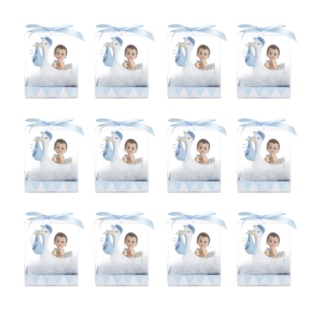 Mega Favors Keepsake Figurine 12 pcs Stock Carrying Pacifier with Baby Boy | Awesome Decorations or Party Favors | for Pregnancy Announcements, Gender Reveals, Birthday and Special Celebrations