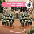 thumbnail image 5 of POWKOL Wrought Iron Plant Stand with 4 Wheels, 4 Layers Movable Flower Display Rack with 16 Buckets, Heavy Duty Florist Bouquet Shelf for Patio, Garden, Fresh Flower Shop.(Black Square Buckets), 5 of 7