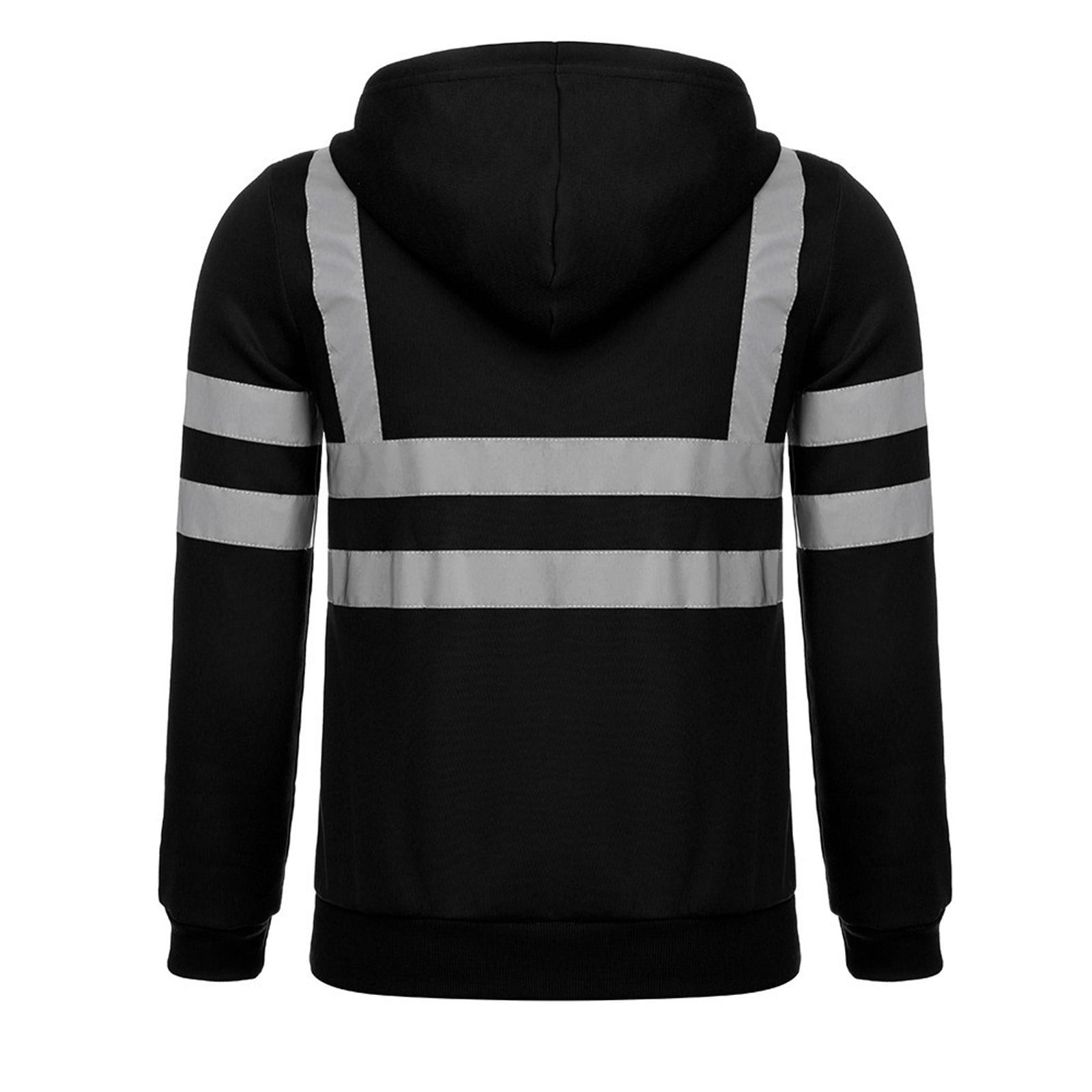 CFLVAEK High Visibility Safety Sweatshirt for Men Big and Tall Safety Hoodies Class 3 Reflective Zip Up Hooded Sweatshirts with Pockets Black L