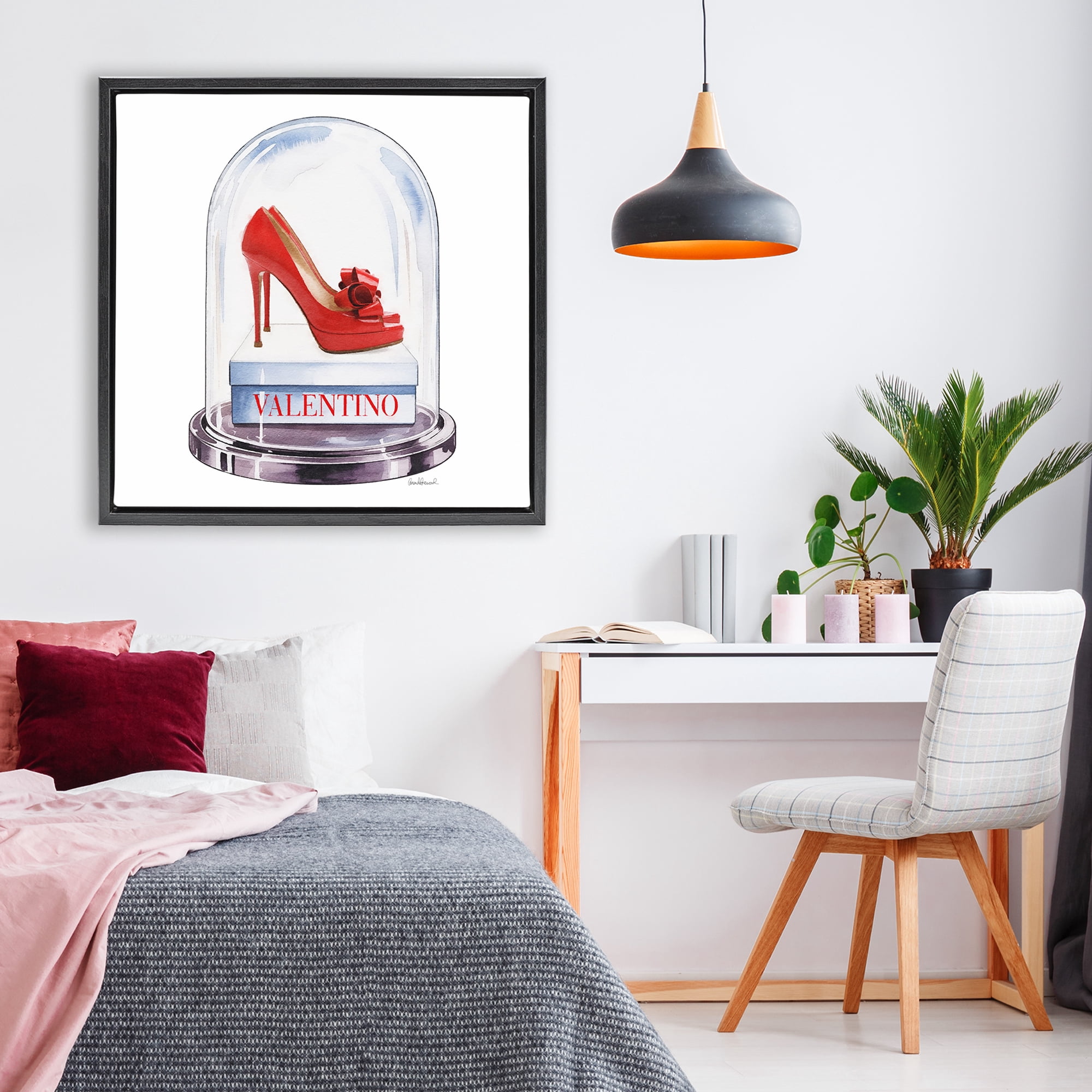 Stupell Industries Red Heels in Bell Jar Black Framed Floater Canvas Wall Art, design by Amanda Greenwood
