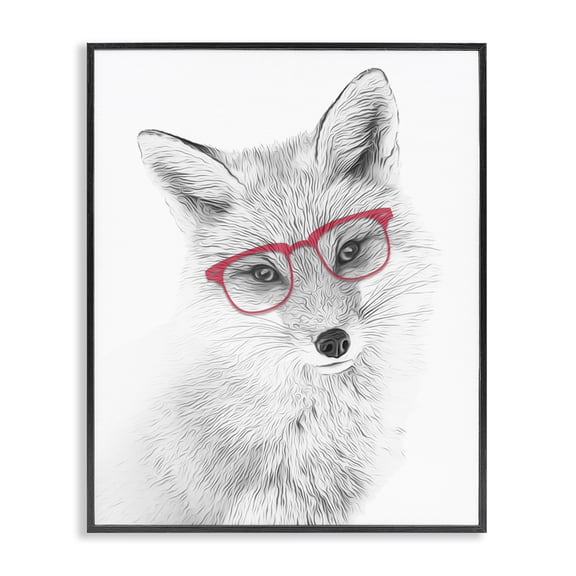 Stupell Industries Contemporary Cute Fox Portrait Red Glasses Monochrome Design Black Framed Giclee Art, 11 x 14, by Annalisa Latella