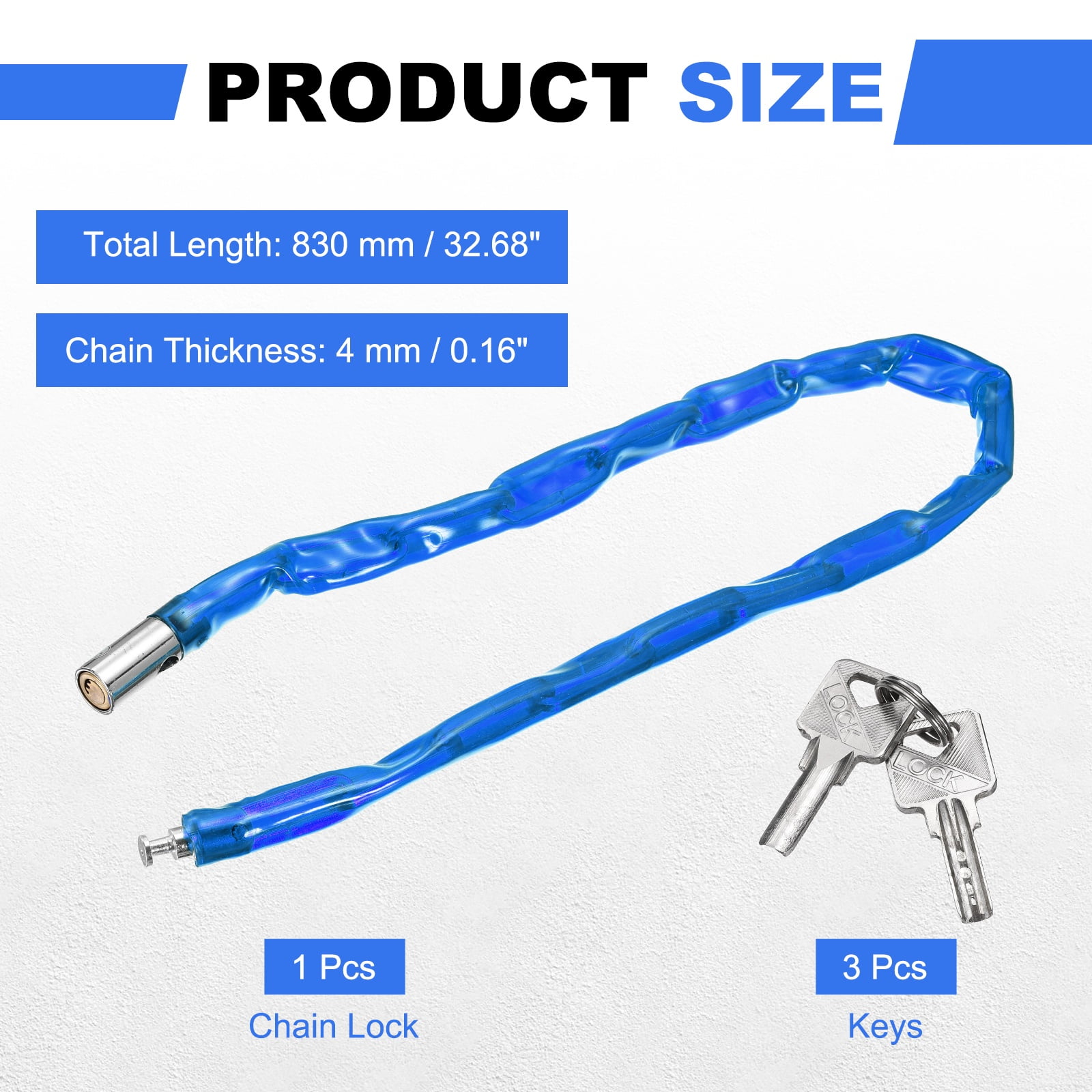 Bike Chain Lock, (40 Inch, Blue) (1 Pcs), Manganese Steel Anti-Theft Bicycle Chain Lock with Keys, Suit for - Bike/Motorcycle/Scooter/Truck
