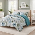 thumbnail image 2 of Regency Heights Full/Queen Comforter Sets, 3 Pieces Reversible Floral Bedding Sets, Cozy Botanical Flowers Seersucker Comforter Bed Set with Pillow Sham, Sage/Teal, 2 of 7