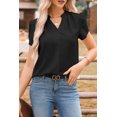 thumbnail image 3 of Chase Secret Blouses for Women Notched V Neck Petal Short Sleeve Tops Dressy Casual Shirts Black, 3 of 7