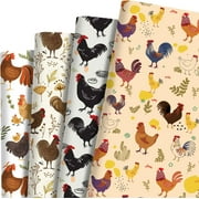 12 Pcs Chicken PresNok Wrapping Paper Printed Watercolor Cute Rooster Hen Chick Animal Rustic Farm Flower Plant Patterns for Spring Baby Shower Farmhouse Party DIY Craft Gifts Wrap Supplies