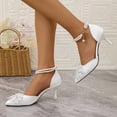 thumbnail image 3 of SCHUHLAND Elegant White Pumps: Pearl Chain Ankle Strap, Bowknot Pointed Toe High Heel Shoes for Wedding & Party, 3 of 11