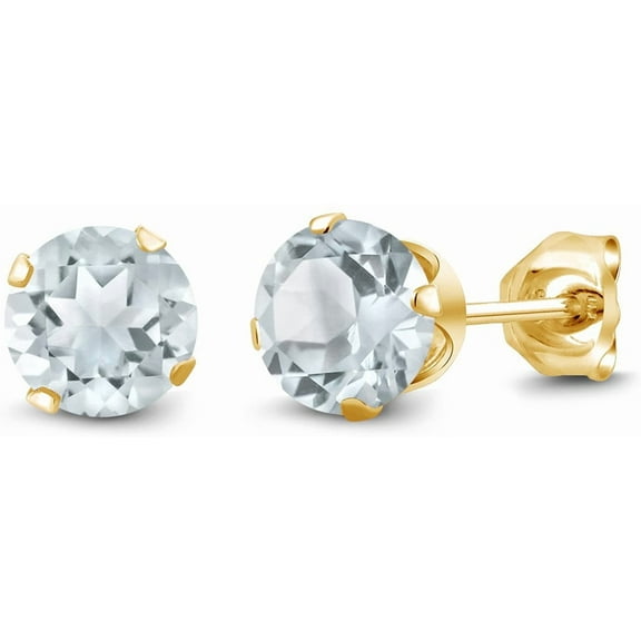 Paris Jewelry 2 Ct Created Aquamarine Round Stud Earrings, 24k Yellow Gold Jewelry for Women plated