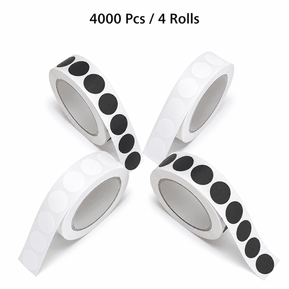 4000pcs (4 Rolls) Label Stickers, Black And White Circle Stickers with Dots, Small Circle Coded Labels with Dots, Garage Sticker Rolls for Office, Student Classroom And Other Scenes