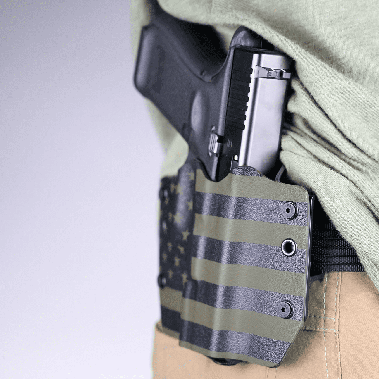Outlaw Holsters: Black &amp; White USA Flag OWB Kydex Gun Holster for CZ 75 B, Right Handed.
