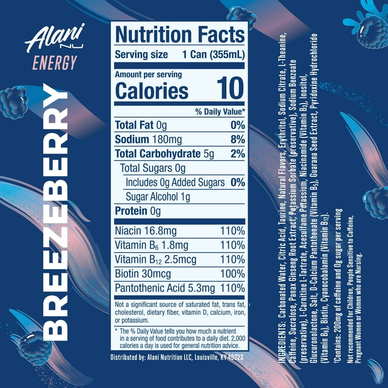 Alani Nu Energy Drink - Breezeberry - 12oz Cans (Single Cans)