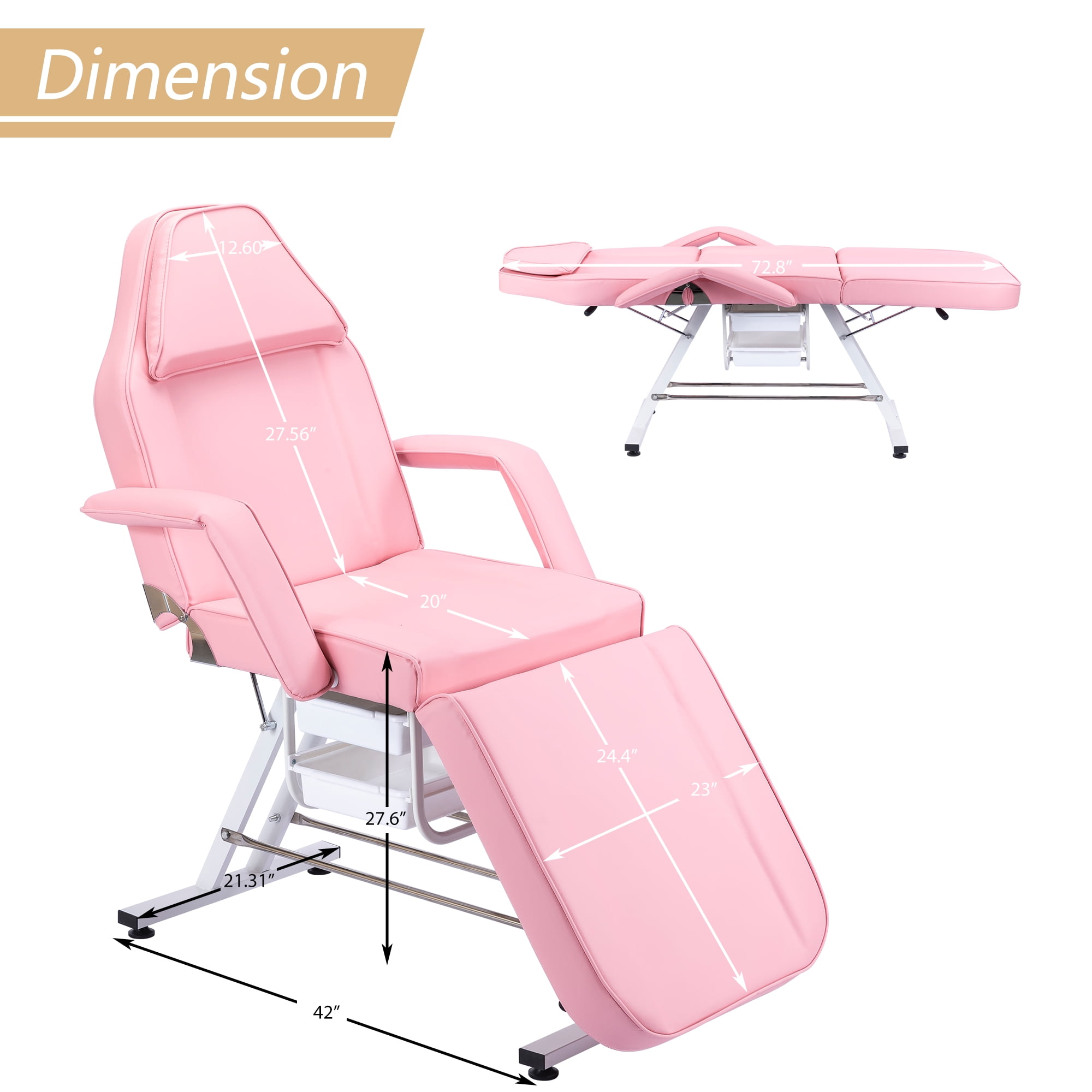 Thanaddo Tattoo Chair Massage Salon with Two Trays， Esthetician Bed with Hydraulic Stool,Multi-Purpose 3-Section Facial Bed Table, Adjustable Beauty Barber Spa Beauty Equipment Pink
