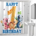 thumbnail image 2 of Happy 1rd Birthday Shower Curtain, Cartoon Pink Yellow Blue Dinosaurs Floral Waterproof Shower Curtain Set with 12 Hooks Lightweight Bath Curtains Fabric Bathroom Decor 48x72 Inches, 2 of 9