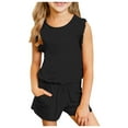 thumbnail image 4 of LUOGENLI Little Girl Outfits Size 6-7 Outfits for Teen Kids Girls Child Sleeveless Solid T Shirt Girls Tops Ruffles Vest Shorts Set Girl Fall Outfits Black 7-8 Years, 4 of 4